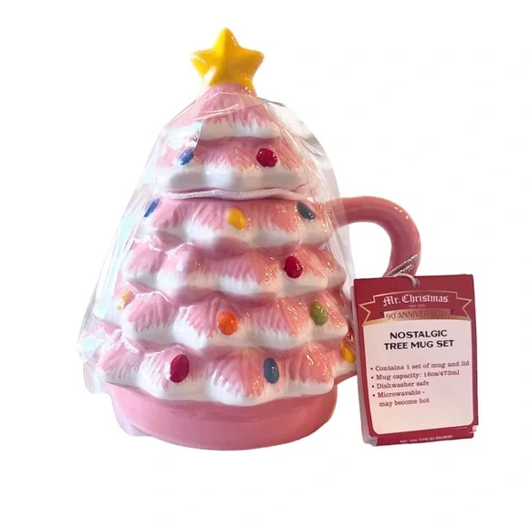 🩷🎄PINK Mr. Christmas Tree Mug with Star Topper BNWT - Picture 3 of 4